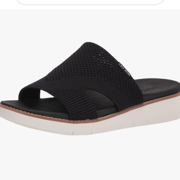 Cole Haan Zerogrand Global Stitchlite Slip On Sandal BLACK Knit/Pecan Leather - Picture 5 of 9